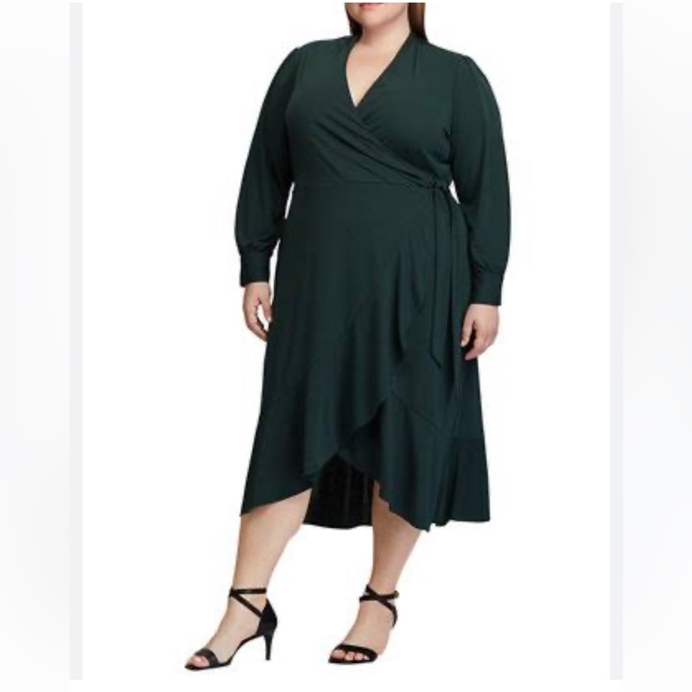 Lauren Ralph Lauren Long Bishop Sleeve Ruffle Fit Flare Faux Wrap Midi 3X